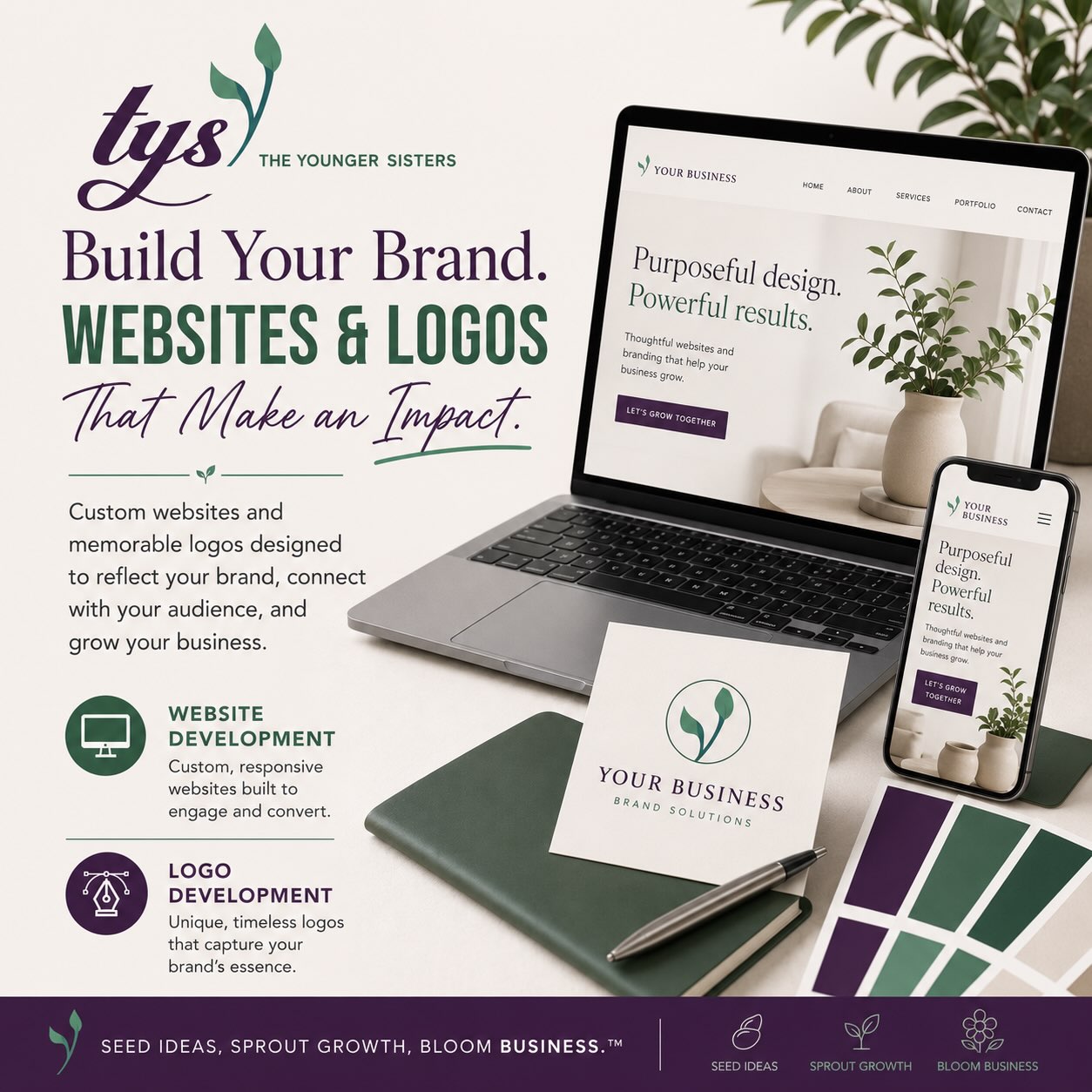 🌱 Your website is often your first impression. Make it unforgettable.

Whether you’re launching a new business or refreshing an established brand, your online presence should do more than look good—it should work for you.

At The Younger Sisters (TYS), we create:
✨ Custom Websites that engage visitors and convert them into customers.
🎨 Professional Logo Designs that capture the heart of your brand and leave a lasting impression.

From concept to launch, we help businesses build a cohesive brand that stands out and grows with confidence. 💬 What’s one thing you’d change about your current website or logo? Tell us in the comments!

Seed ideas. Sprout growth. Bloom business.™

Ready to elevate your brand?
📩 Send us a message to schedule a free consultation.

#TheYoungerSisters #TYS #WebsiteDesign #WebDevelopment #LogoDesign BrandIdentity SmallBusinessMarketing BusinessGrowth Entrepreneur BrandStrategy DigitalMarketing WomenInBusiness NorthernVirginiaBusiness ProfessionalBranding